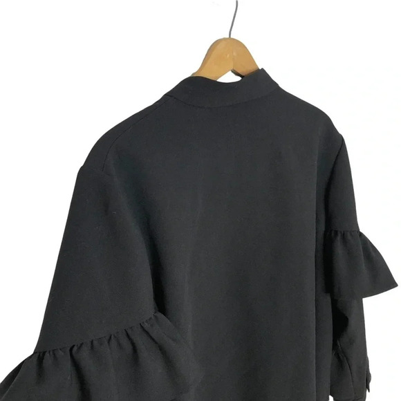 Rachel Roy Black Ruffle Sleeve Boxy Goth Button Down Jacket - Picture 7 of 11